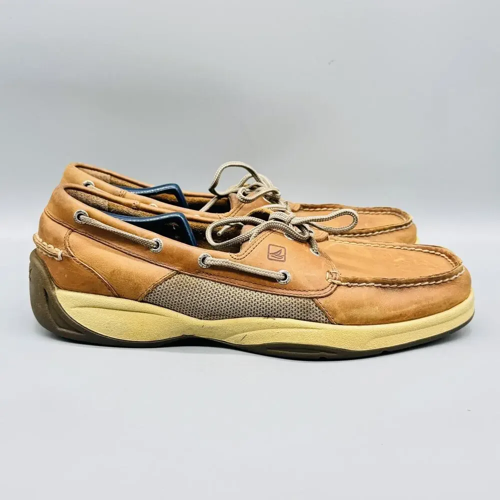 Sperry Shoes Mens 13 Tan Leather Top Sider Billfish Boat Deck Casual Comfort